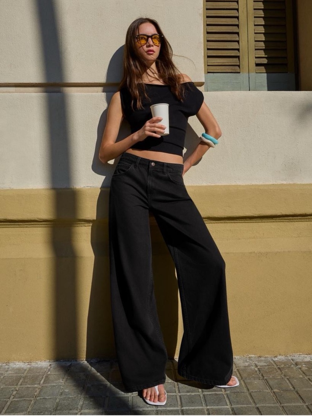 Bershka Black High-Waist Wide Leg Jeans 10